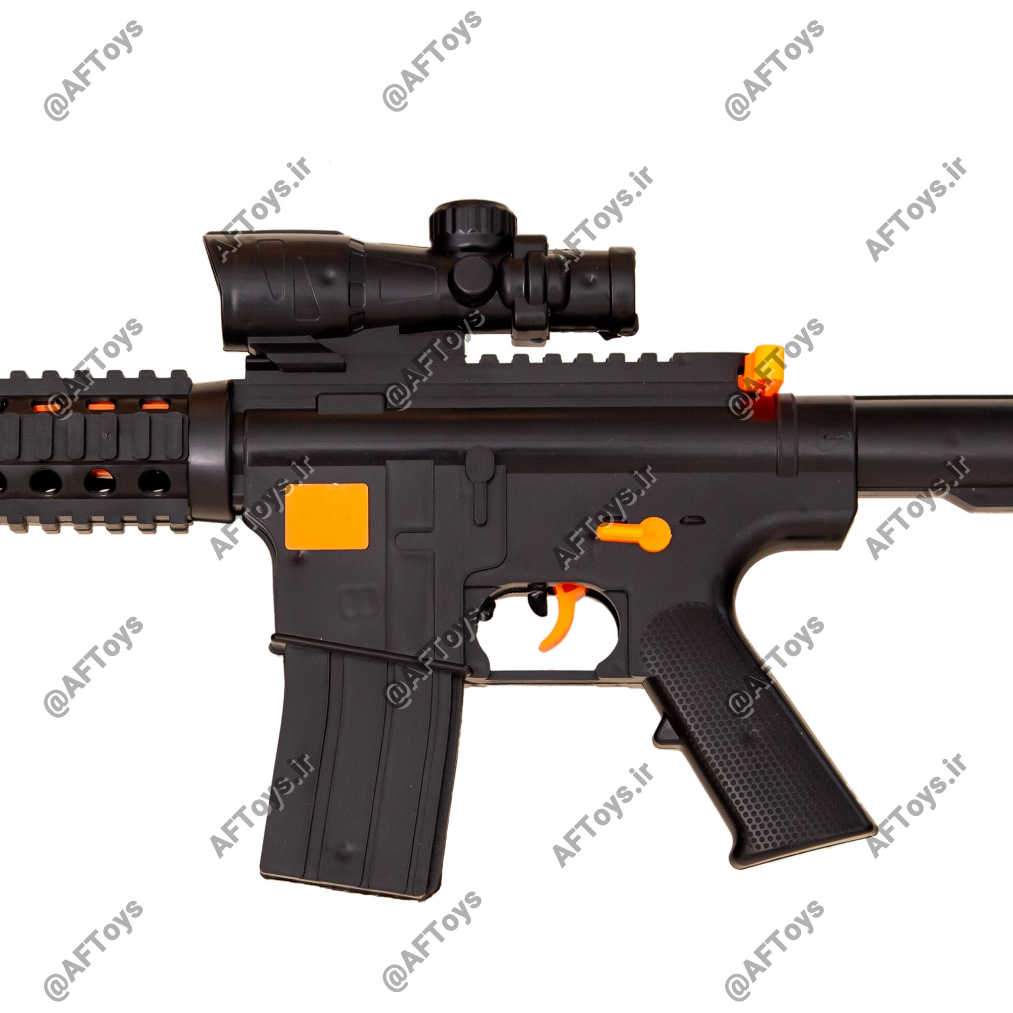 M16 Rifle Toy Gun With Grenade And Walkie-Talkie close up shot of M16 Rifle Toy Gun