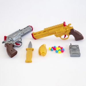 اسباب بازی پسرانه هفت تیر جعبه ای طلا و نقره ای اف تویز